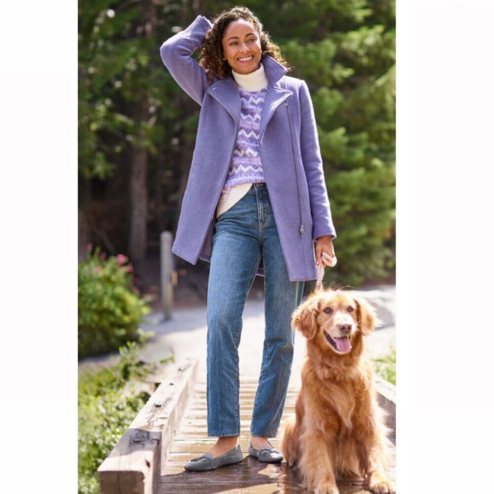Talbots Natalia Asymmetrical Wool Moto Jacket Lavender Purple Size 8 Preppy coat